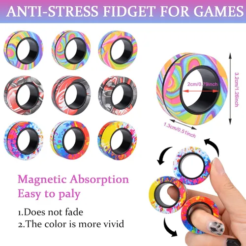 Miniatura 3 de Cevioce Juego de 9 anillos magnéticos giratorios, juguetes terapéuticos para alivio de la ansiedad, anillos para adultos con TDAH, regalos