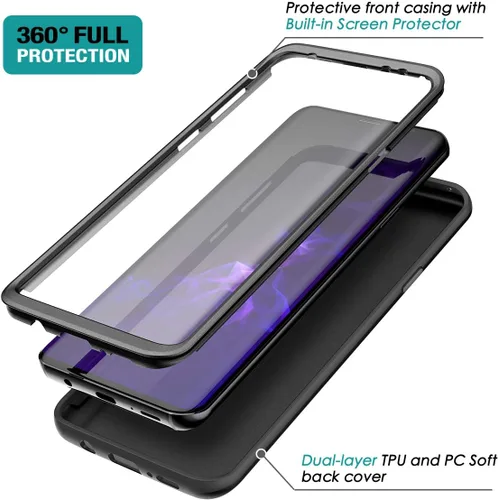 Miniatura 3 de SURITCH Funda para Samsung Galaxy S9 Plus, [protector de pantalla integrado] negro mate duro protección de cuerpo completo, a prueba de golpes