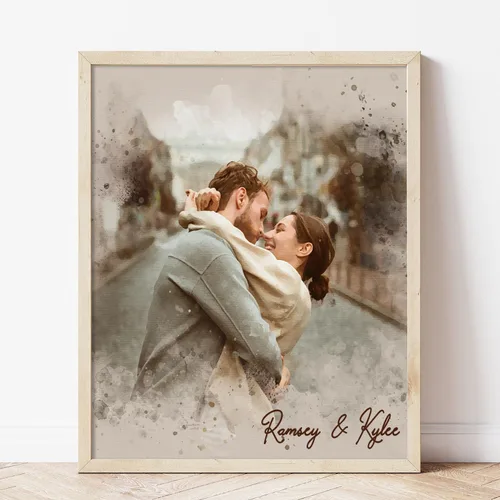 NAZENTI Retrato personalizado de pareja en acuarela a partir de foto, pintura personalizada de foto para arte de pared, retrato personalizado de