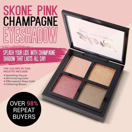 Miniatura 2 de Skone Sombra de ojos de champán rosa cuádruple, maquillaje de ojos ahumados, tonos brillantes de champán, forma de polvo, dirigido a mujeres, 0.71