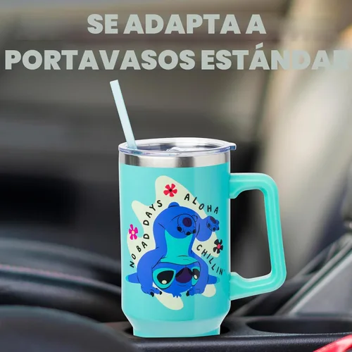 Miniatura 5 de Silver Buffalo Disney Lilo and Stitch Aloha - Vaso de acero inoxidable de doble pared con asa y pajilla, se adapta al portavasos estándar, 40 onzas