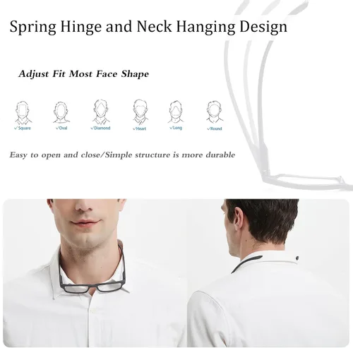 Miniatura 4 de EYEURL Paquete de 2 lentes de lectura para mujeres y hombres, para colgar en el cuello, bloqueo de luz azul, con bisagra de resorte, lectores