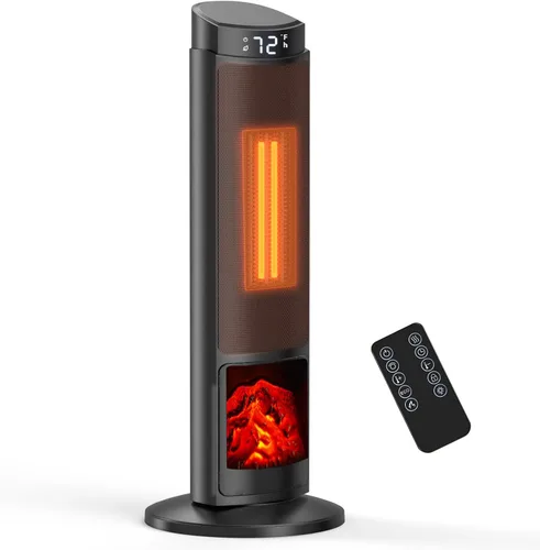 Calentador Sweetcrispy para uso en interior, portátil de 23 pulgadas con control remoto y termostato, 7 modos de luz, oscilación de 70°,