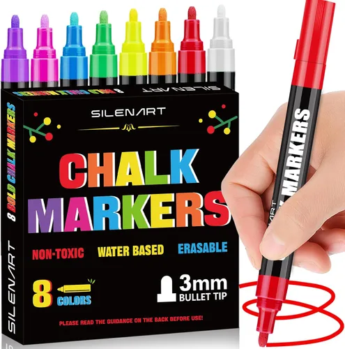 Miniatura 29 de SILENART Marcadores de tiza negra para ventana, punta gigante, rotulador de coche de 0.591 in, 2 unidades Pluma de pintura lavable grande