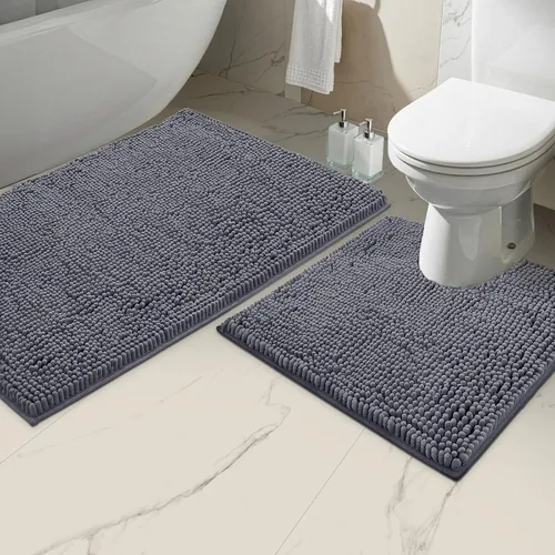 Miniatura 18 de LuxUrux Juego de 2 tapetes de baño de felpa extrasuave, material de microfibra de felpilla de 1 pulgada, color verde súper absorbente