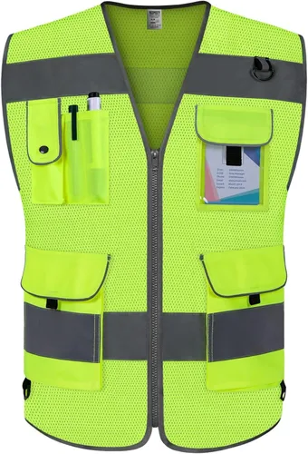 Miniatura 16 de TCCFCCT Hi Vis Chaleco de seguridad reflectante de alta visibilidad con 9 bolsillos para hombres y mujeres, chaleco de construcción con tiras
