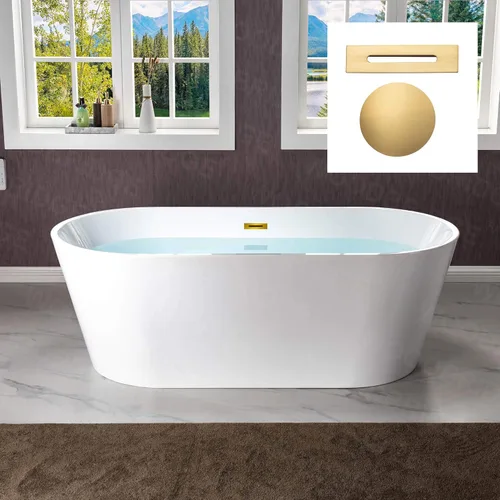Miniatura 16 de WOODBRIDGE Bañera de remojo acílica independiente de 67 pulgadas con blanco, drenaje y desbordamiento en Matte, BTA1513-MB-Drain &O+ almohada, negro