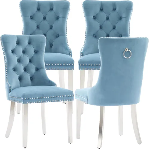 Miniatura 36 de Juego de 2 Sillas de Comedor Modernas de Mediados de Siglo, Tapizadas en Terciopelo Beige con Respaldo Acolchado, Sillas de Cocina y Comedor, Patas