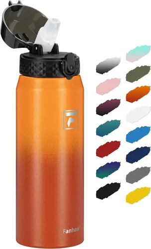 Miniatura 26 de Fanhaw Botella de agua de acero inoxidable aislada para niños de 20 onzas con tapa con popote, a prueba de fugas y antipolvo, botella de uso diario