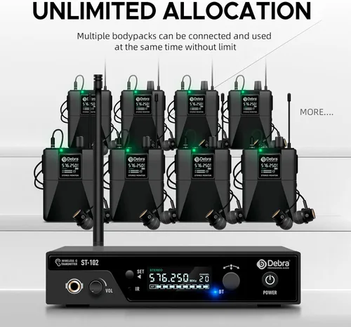Miniatura 6 de D Debra Pro ST-102 & ST-202 & M-PROI Sistema de monitor in-ear estéreo inalámbrico Sistema de receptor Bodypack, rendimiento con 100 frecuencias