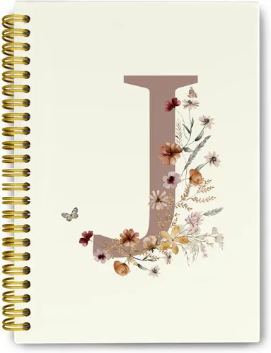 Miniatura 19 de Cuadernos de diario personalizados con letra inicial floral A, cuadernos vintage femeninos de tapa dura en espiral para la escuela, regalos