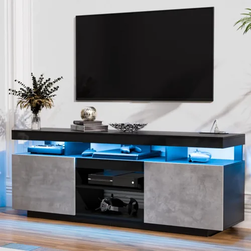 Miniatura 15 de HOMMPA Soporte de TV LED de 70 pulgadas con tomas de corriente, moderno centro de entretenimiento con luces LED para sala de estar, gabinete Negro
