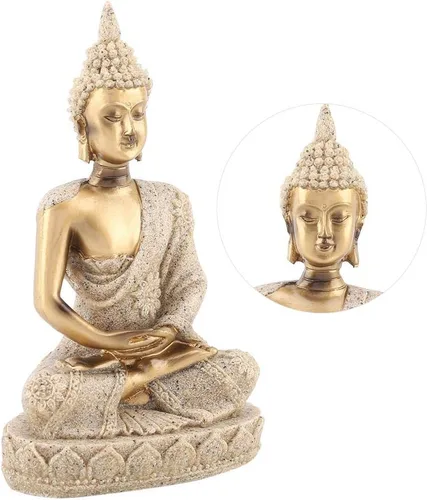 Miniatura 7 de Estatua de Buda, arenisca y resina, oro, mesa, hecho a mano, decoración de Buda