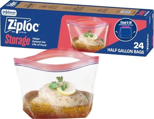 Ziploc Bolsas de almacenamiento de alimentos de adobo de medio galón para preparación de comidas, fácil de abrir y cerrar, 24 unidades