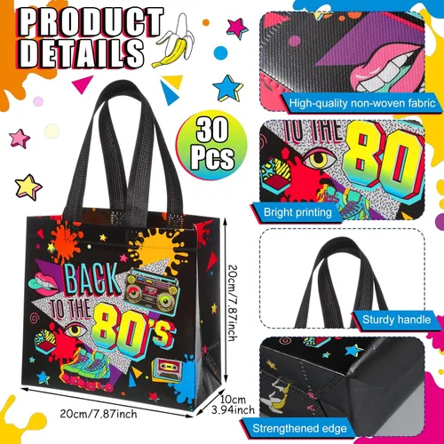 Miniatura 2 de Blosssound 30 bolsas de recuerdo de fiesta de los años 80 a granel no tejidas de vuelta a los 80, bolsas de regalo de hip hop, golosinas