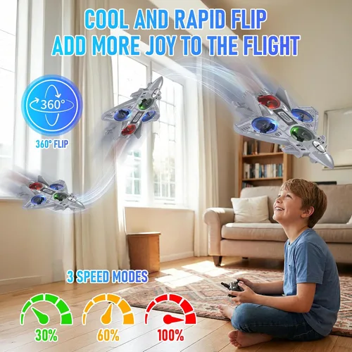 Miniatura 2 de Avión de control remoto RC Drone para niños a partir de 8 años, aviones RC de espuma para adultos y niños, juguete de avión de combate con luces