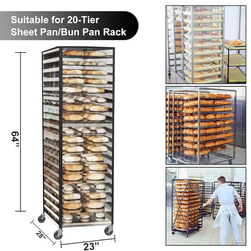 Miniatura 2 de Cubierta comercial para estante de pan con cremallera, cubierta de estante de sartén de 20 niveles con rejillas de ventilación, 23 x 28 x 64