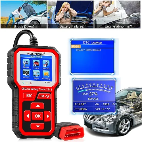 Miniatura 2 de Probador de batería de coche KW681 6V 12V + escáner KW850 OBD2