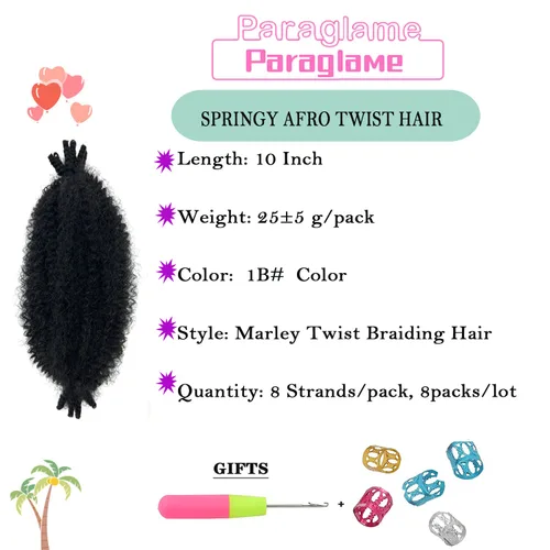 Miniatura 3 de Extensiones de pelo rizado afro elástico de 10 pulgadas para rastas suaves, 8 paquetes de pelo trenzado cubano pre-separado para mujeres y niños