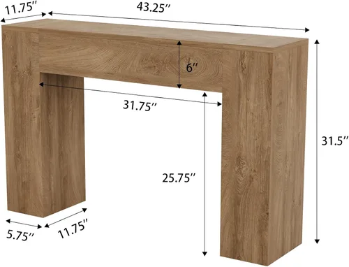 Miniatura 2 de Mesa consola de madera para entrada, sala de estar, mesa de sofá moderna de 43 pulgadas, consola rectangular pequeña de granja con base doble