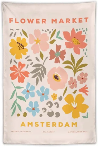 Miniatura 8 de Chordity Tapices Estéticos de Mercado de Flores Botánicas Danesas en Tonos Pastel para Colgar en la Pared Tapiz Bandera Decorativa Para Decoración