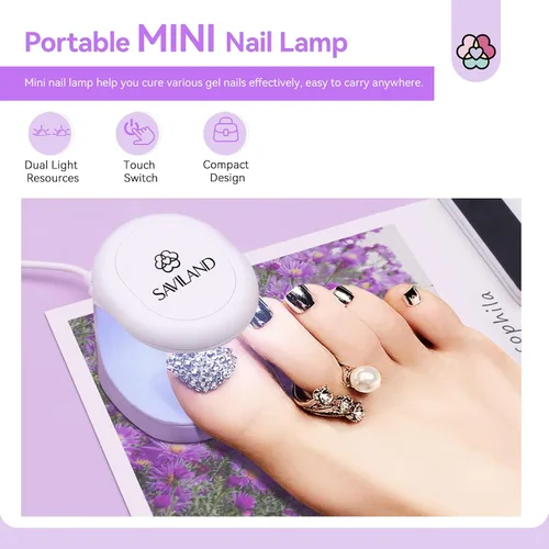 Miniatura 6 de Saviland Kit de iniciación de uñas acrílicas: polvo y líquido acrílico rosa claro nude, cepillo, limas, formularios, uñas a presión, juego