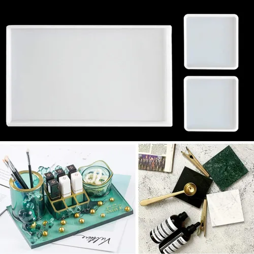 Miniatura 3 de Moldes grandes de resina de silicona, 3 moldes de resina de geoda de ágata, incluye molde cuadrado, rectangular, molde de silicona para hacer