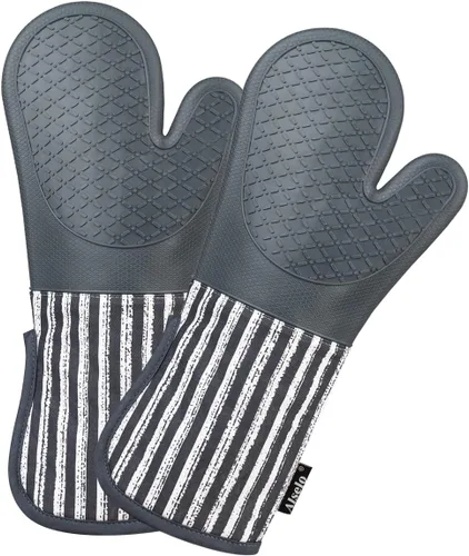 Miniatura 16 de Alselo Guantes de horno de silicona resistentes al calor 932℉ con impermeables y antideslizamiento, juego de 2 guantes de horno extra largos