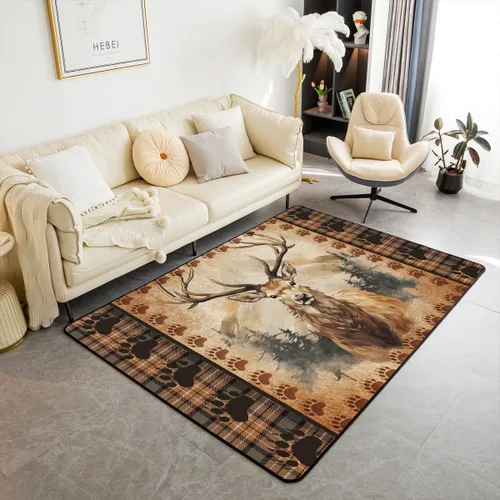 Miniatura 7 de Castle Fairy Alfombra antideslizante para sala de estar, diseño de ciervos salvajes, pinos de la selva, alfombra antideslizante para sala de estar