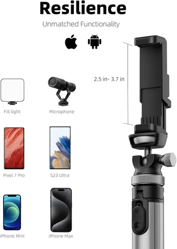 Miniatura 5 de EUCOS Soporte de trípode metálico de 67" para iPhone con control remoto y soporte ligero para cámara, trípode extensible resistente para teléfono