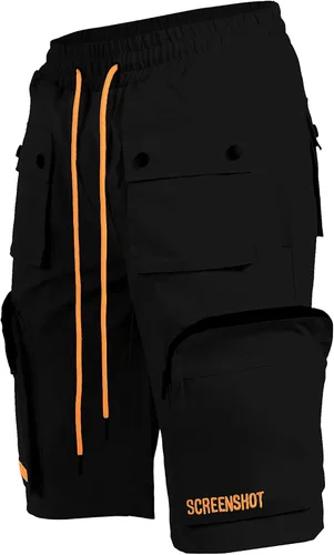 SCREENSHOT Pantalones cortos multifuncionales de nailon tipo cargo para hombre, tela de concha crujiente, bolsillos 3D, parte inferior cónica para
