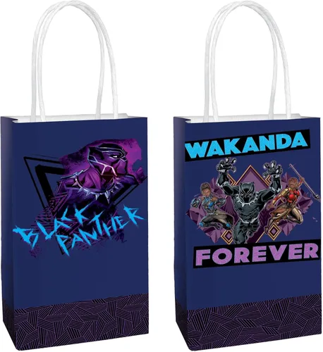 Bolsas de papel kraft multicolor Black Panther Wakanda Forever impresas - 8.25" x 5.25" x 3", 8 piezas - Perfectas para fiestas, regalos y golosinas