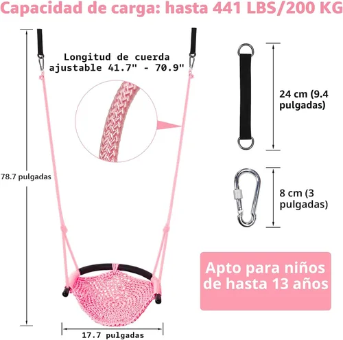 Miniatura 2 de Hi-Na columpio de árbol para niños, asiento de columpio de cuerda ajustable para niños pequeños con ganchos y correas, capacidad de 199.58 kg