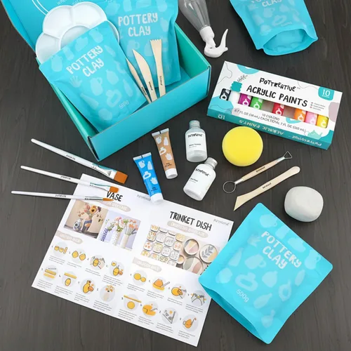 Miniatura 6 de MCOOH Kit de arcilla seca al aire para principiantes, juego de cerámica todo en uno con herramientas de escultura, pinturas, barniz, kit de Paquete