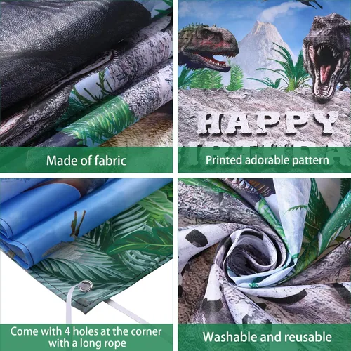 Miniatura 3 de Tatuo Telón de fondo de dinosaurio para cumpleaños, 72.8 x 43.3 pulgadas, fondo de fotografía de dinosaurio, decoración de fiesta de selva