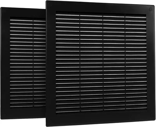 Miniatura 16 de Paquete de 2 cubiertas cuadradas de ventilación de aire de 4" x 4" (tamaño exterior) - Deflector de ventilación de plástico negro - Malla