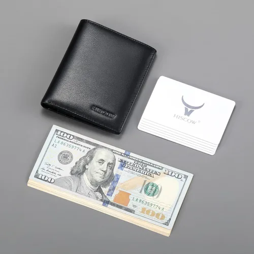 Miniatura 38 de HISCOW Billeteras plegables de cuero de grano completo para hombres, billetera minimalista delgada para hombre, regalos para papá, cumpleaños, día