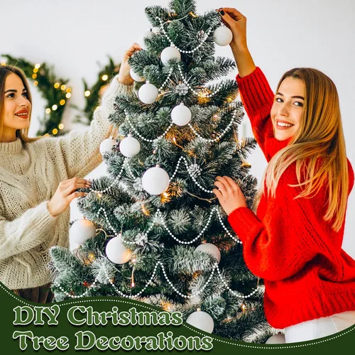 Miniatura 2 de PAXCOO Guirnalda de perlas blancas, hebras de perlas para decoración de árbol de Navidad, suministros de fiesta de boda