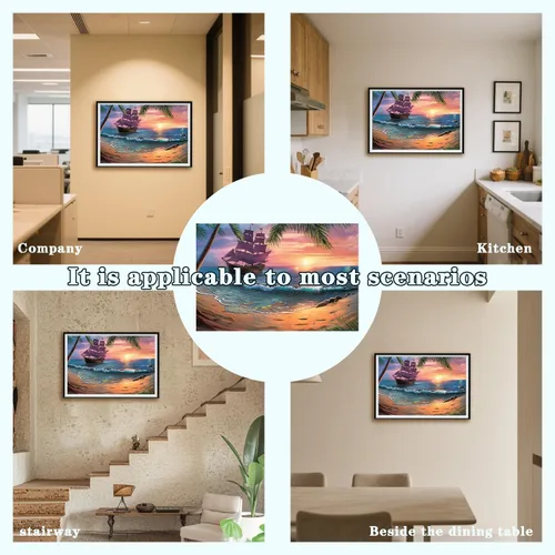 Miniatura 7 de DOTZSO Kits de pintura de diamantes de playa para adultos, fácil de bricolaje 5D redondo completo kit de arte de diamantes de punto de diamante