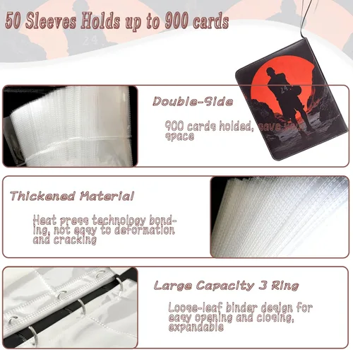 Miniatura 4 de Carpeta de tarjetas de baloncesto – Álbum de tarjetas de intercambio de 9 bolsillos de capacidad para 900, carpeta con 3 anillos, piel sintética