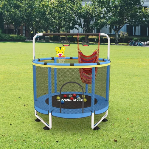 Miniatura 7 de Trampoline for Kids, 55 Inch Adjustable Baby Toddler Trampoline with Basketball Hoop, 440lbs Indoor Outdoor Toddler with Enclosure (Blue)