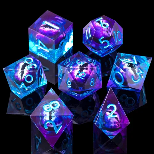 Miniatura 37 de DND Juego de dados de 8 piezas con ojo de dragón extra D20-Beholder's Eye Liquid Core Sharp Edge Resina poliédrica hecha a mano 2 × D20 D4 D6 D8 D10
