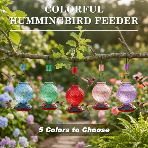 Miniatura 7 de 25 OZ Glass Hummingbird Feeder for Outdoors, Leak Proof Hummingbird Feeder with Ant Moat, 4 Bee Resistant Feeding Ports, Easy Clean Wide Mouth