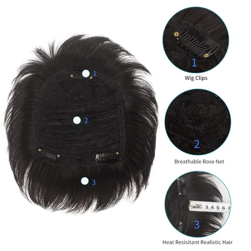 Miniatura 5 de WeKen Tupé corto para hombre – Peluca con clip en extensiones de corona – Pieza para hombre para cubrir la pérdida blanca – Uso diario