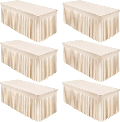 Miniatura 16 de Paquete de 2 manteles color azul bebé para mesa rectangular de 4 pies, manteles de elastano elásticos de 4 pies, falda blanca rectangular para baby