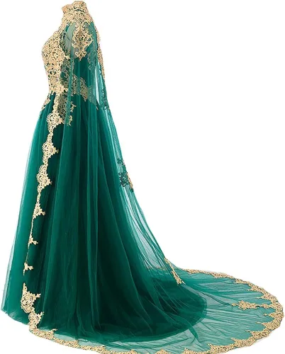Miniatura 3 de Kivary Vestidos de noche largos de encaje dorado vintage con capa, Oro