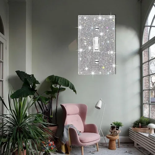 Miniatura 5 de Cubierta decorativa para interruptor de diamantes de imitación plateados brillantes, placa de pared de una sola banda
