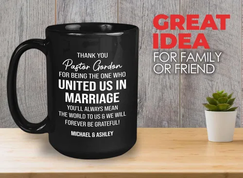 Miniatura 2 de Bubble Hugs Taza de café oficial de boda de 15 onzas, color negro, personalizada, Estados Unidos en matrimonio, divertida propuesta oficiante