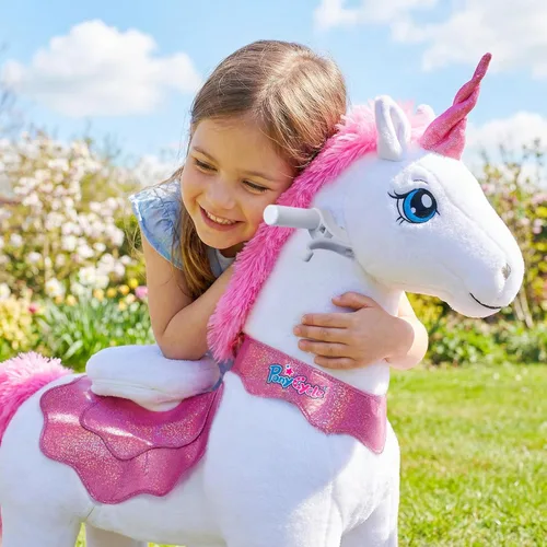 Miniatura 9 de PonyCycle Juguetes de unicornio para montar para niñas Pony de montar unicornio rosa balancín (con freno/ 35.4" de altura/Tamaño 4 para edad 4-7)