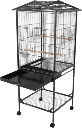 Miniatura 8 de Jaula grande para pájaros, jaulas movibles para pájaros con ruedas, 4 ventanas de alimentación, bandeja deslizante, aviario panorámico para pájaros